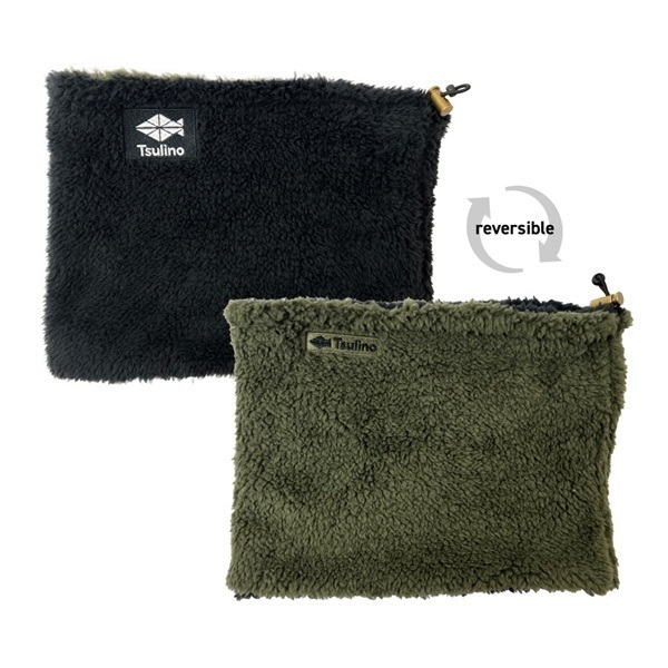 リバーシブルネックウォーマー【2025新色/防寒対策/ボアフリース素材/リバーシブル】(ブラック×カーキ)